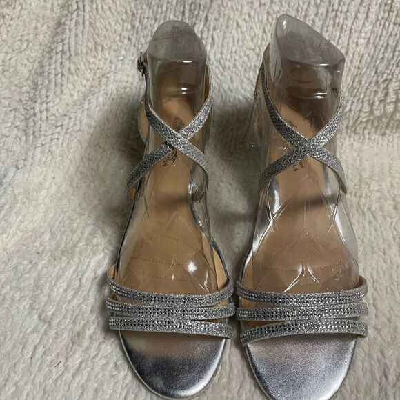 Badgley Mischka synthetic Silver  glitter Strappy wedge Sandals SZ11 - Picture 4 of 11